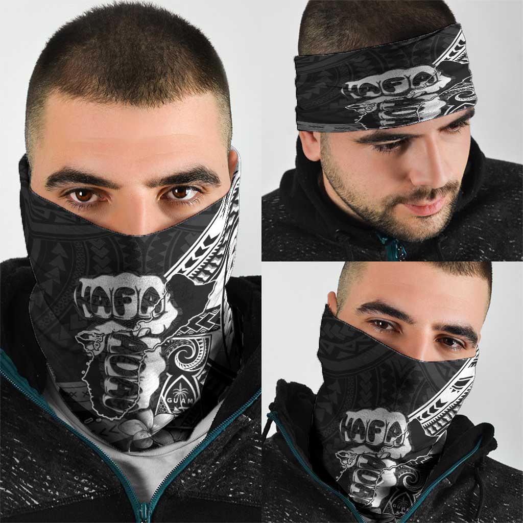 Hafa Adai Guam Discovery Day Neck Gaiter Chamorro Latte Stone Hand Black Version