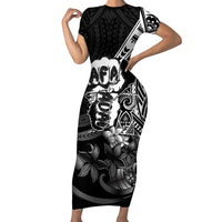 Hafa Adai Guam Discovery Day Short Sleeve Bodycon Dress Chamorro Latte Stone Hand Black Version
