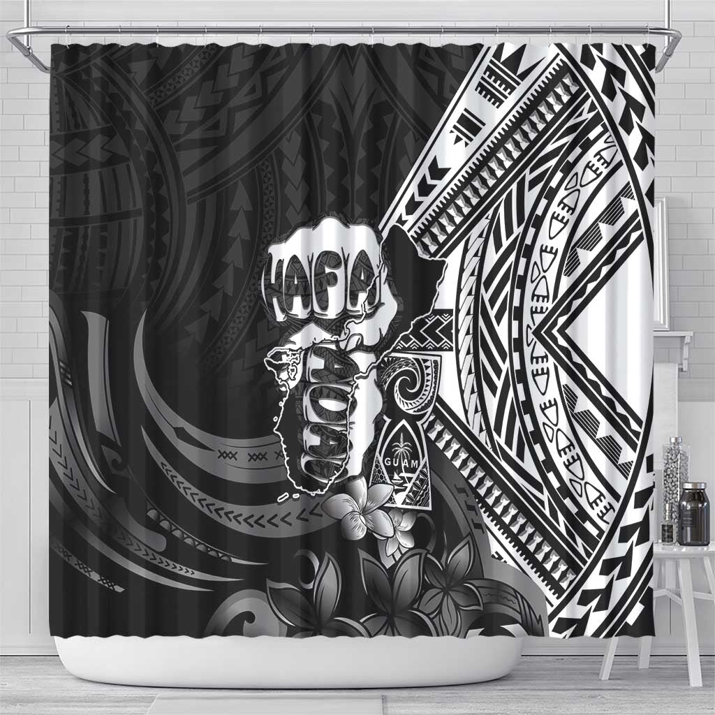 Hafa Adai Guam Discovery Day Shower Curtain Chamorro Latte Stone Hand Black Version