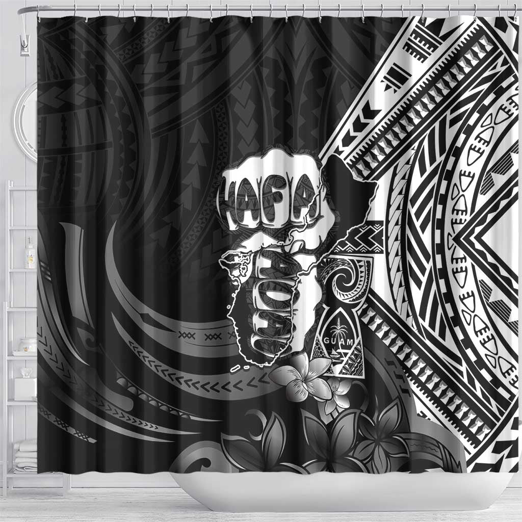 Hafa Adai Guam Discovery Day Shower Curtain Chamorro Latte Stone Hand Black Version