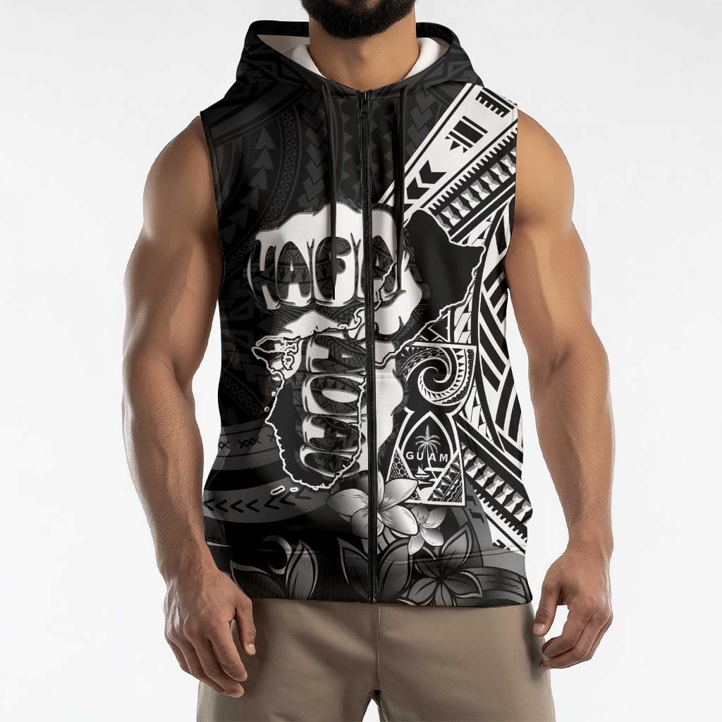Hafa Adai Guam Discovery Day Sleeveless Zip Hoodie Chamorro Latte Stone Hand Black Version