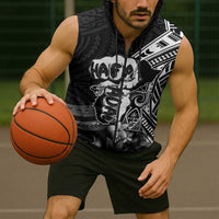 Hafa Adai Guam Discovery Day Sleeveless Zip Hoodie Chamorro Latte Stone Hand Black Version