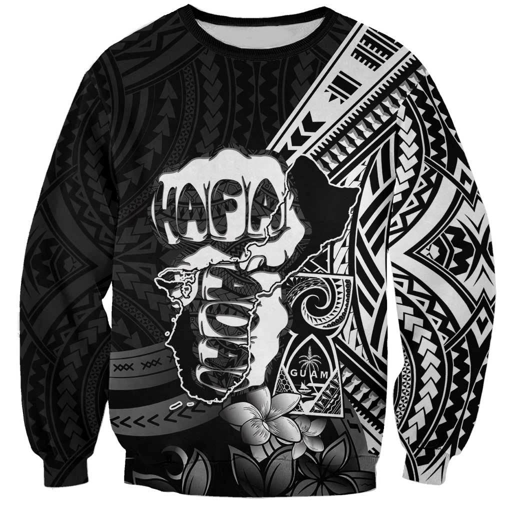Hafa Adai Guam Discovery Day Sweatshirt Chamorro Latte Stone Hand Black Version