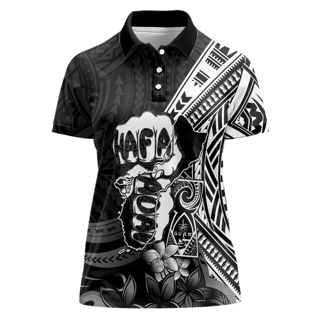 Hafa Adai Guam Discovery Day Women Polo Shirt Chamorro Latte Stone Hand Black Version