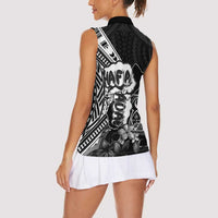 Hafa Adai Guam Discovery Day Women Sleeveless Polo Shirt Chamorro Latte Stone Hand Black Version