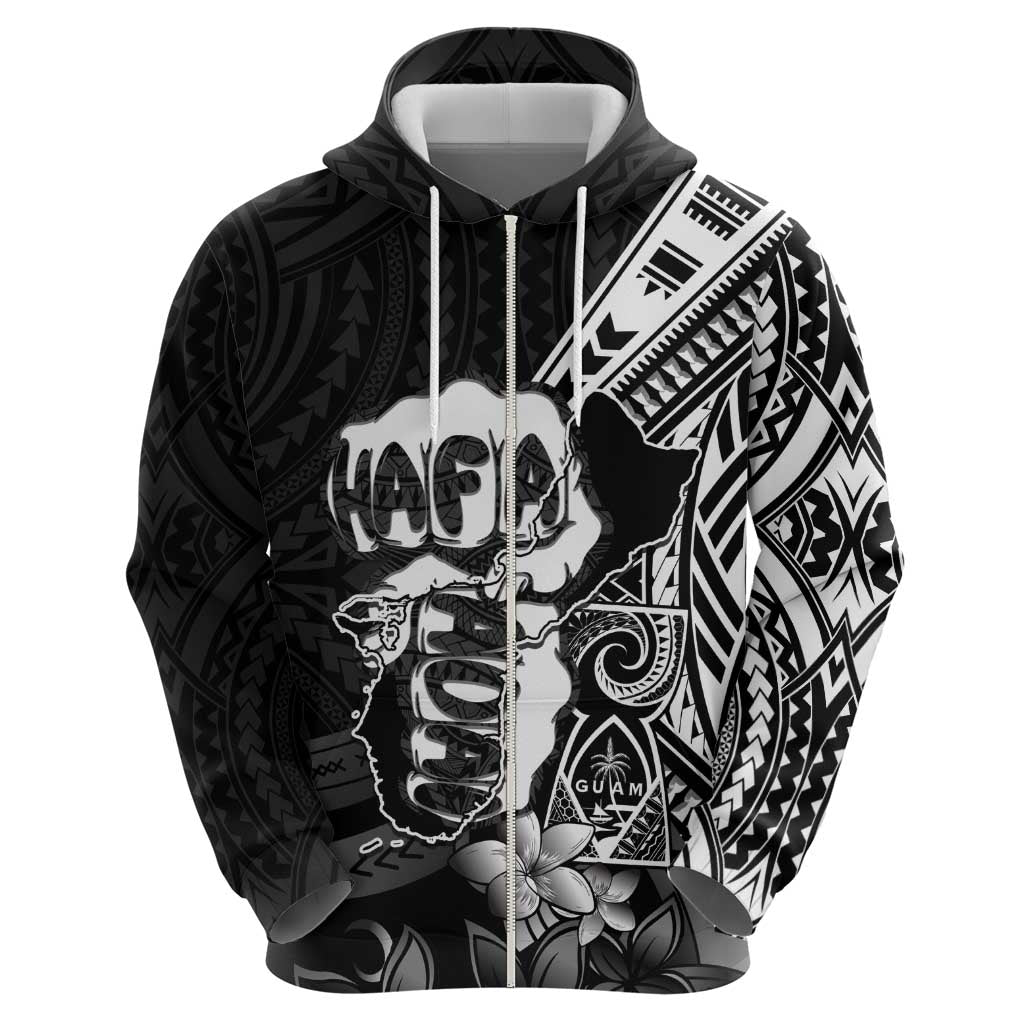 Hafa Adai Guam Discovery Day Zip Hoodie Chamorro Latte Stone Hand Black Version