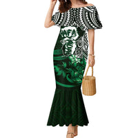 Hafa Adai Guam Discovery Day Family Matching Mermaid Dress and Hawaiian Shirt Chamorro Latte Stone Hand Green Version LT14 Mom's Dress Green - Polynesian Pride