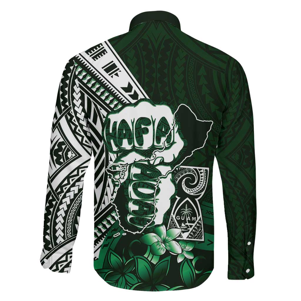 Hafa Adai Guam Discovery Day Family Matching Off The Shoulder Long Sleeve Dress and Hawaiian Shirt Chamorro Latte Stone Hand Green Version LT14 - Polynesian Pride