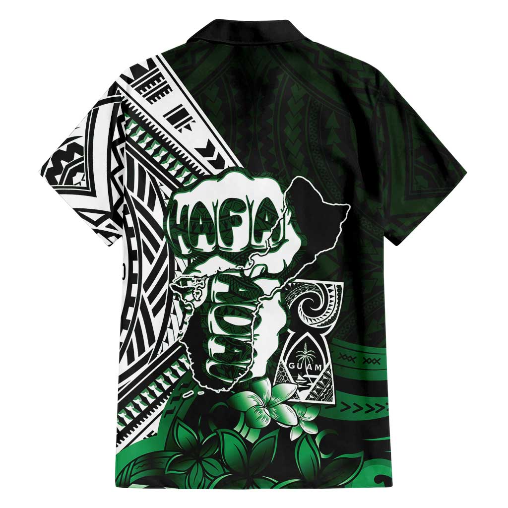 Hafa Adai Guam Discovery Day Family Matching Off Shoulder Short Dress and Hawaiian Shirt Chamorro Latte Stone Hand Green Version