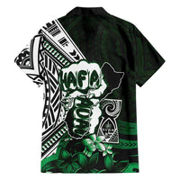 Hafa Adai Guam Discovery Day Family Matching Puletasi and Hawaiian Shirt Chamorro Latte Stone Hand Green Version