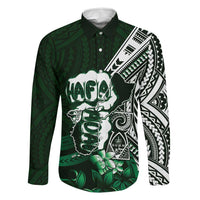 Hafa Adai Guam Discovery Day Family Matching Puletasi and Hawaiian Shirt Chamorro Latte Stone Hand Green Version