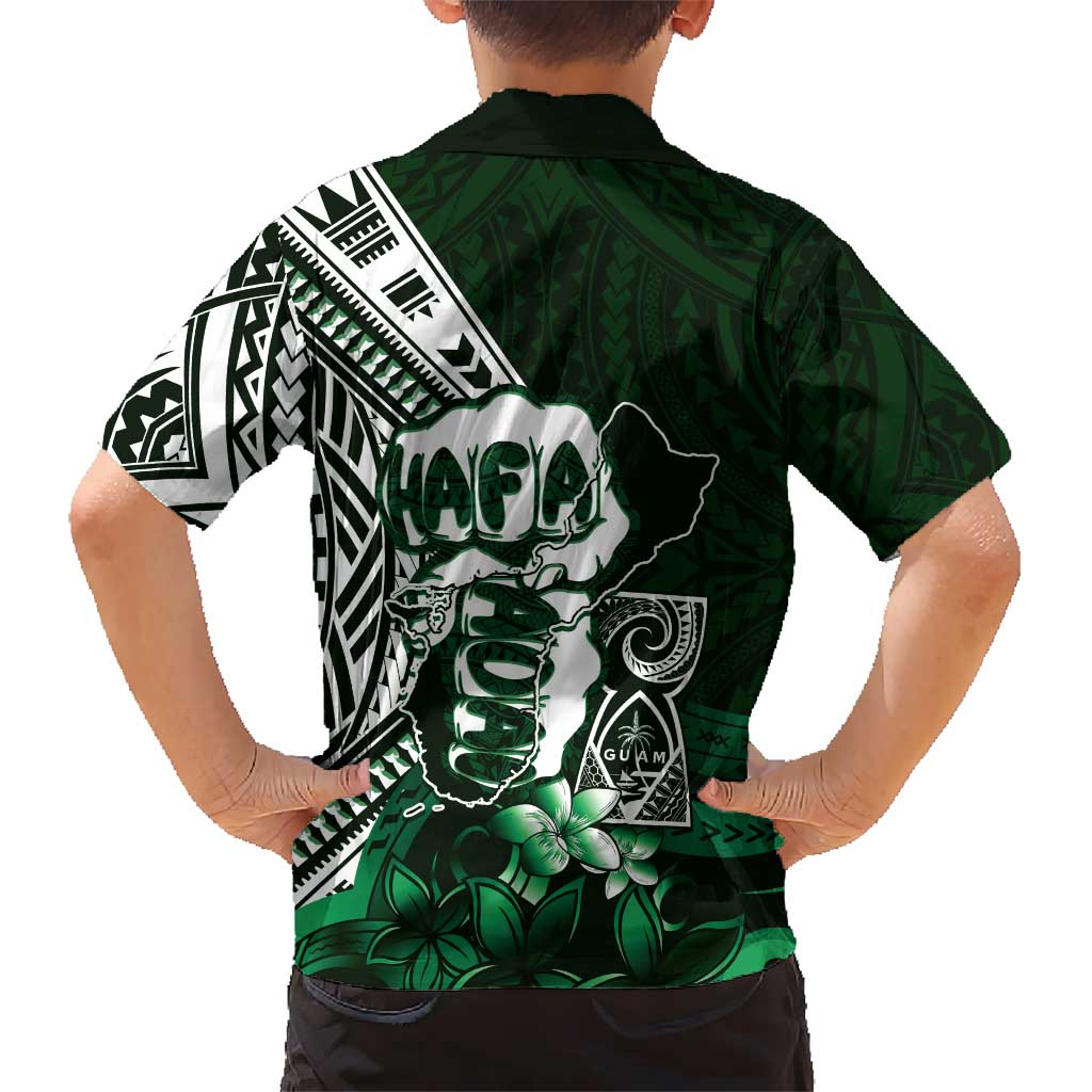 Hafa Adai Guam Discovery Day Family Matching Summer Maxi Dress and Hawaiian Shirt Chamorro Latte Stone Hand Green Version