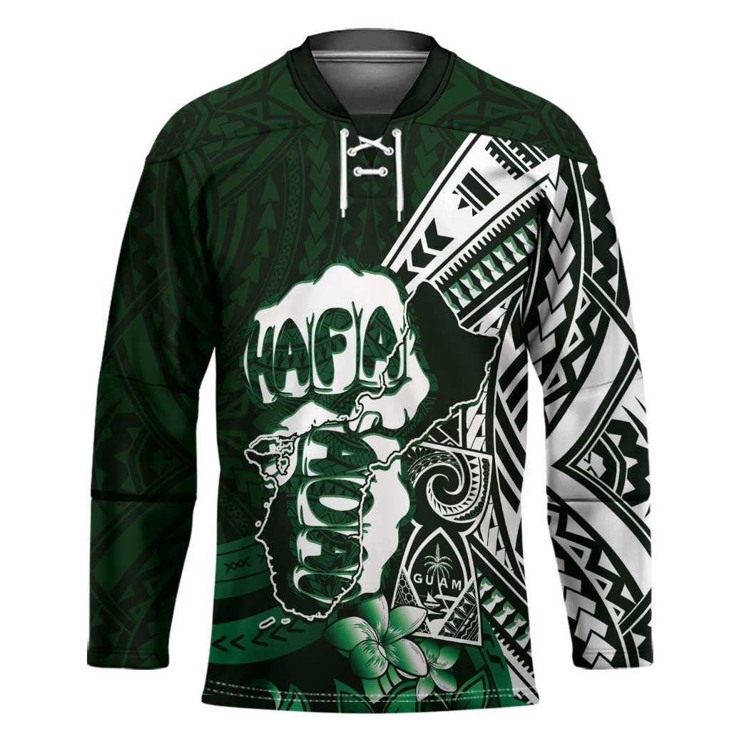 Hafa Adai Guam Discovery Day Hockey Jersey Chamorro Latte Stone Hand Green Version