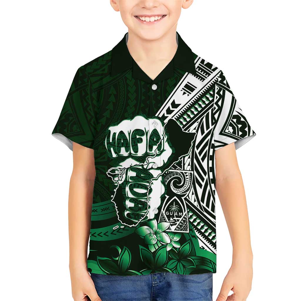 Hafa Adai Guam Discovery Day Kid Hawaiian Shirt Chamorro Latte Stone Hand Green Version