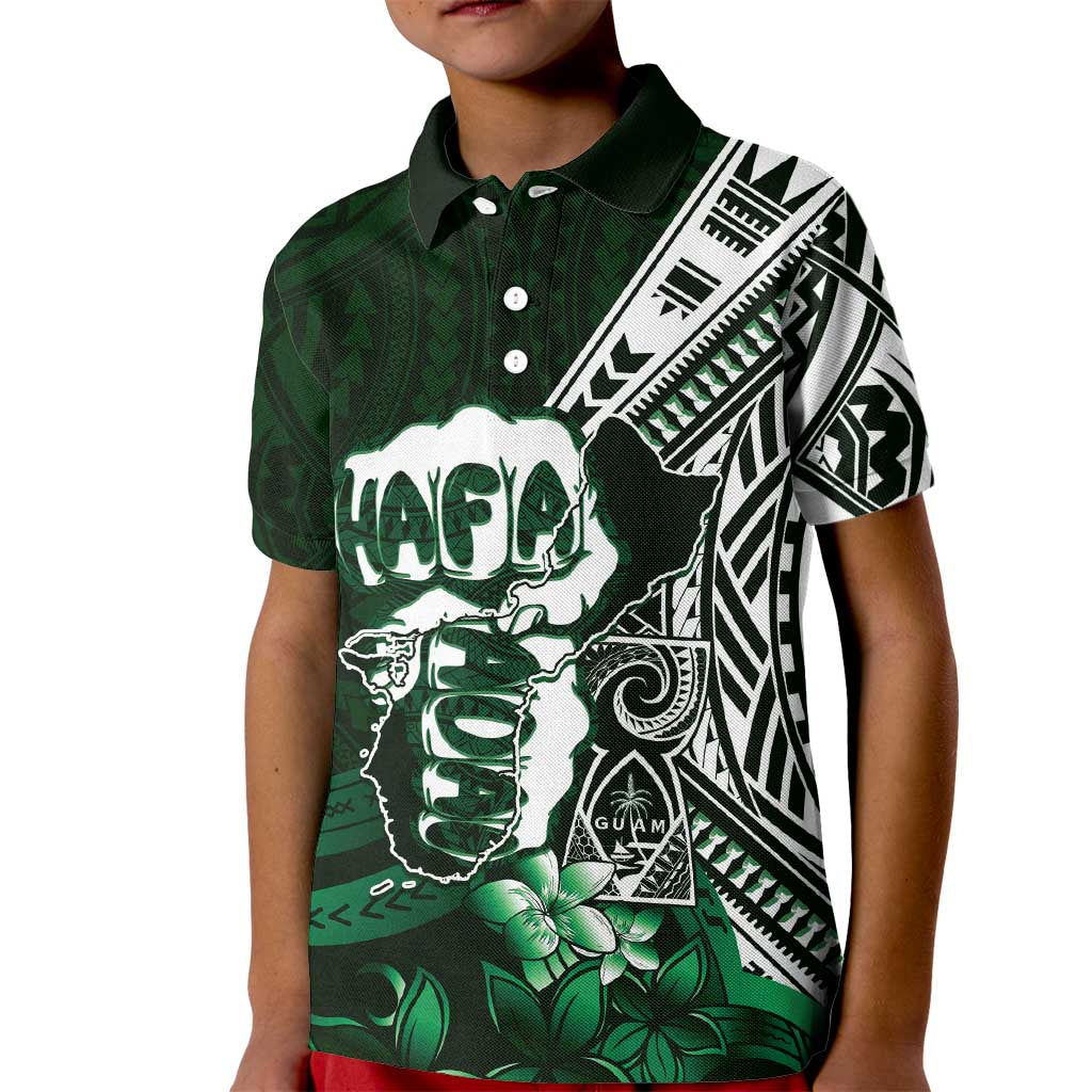 Hafa Adai Guam Discovery Day Kid Polo Shirt Chamorro Latte Stone Hand Green Version
