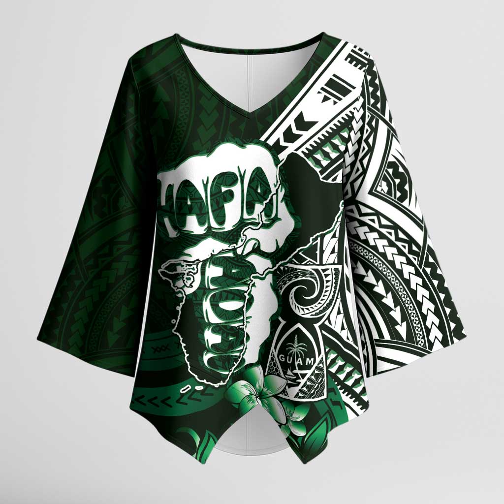 Hafa Adai Guam Discovery Day Kimono Sleeve Blouse Chamorro Latte Stone Hand Green Version