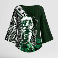 Hafa Adai Guam Discovery Day Kimono Sleeve Blouse Chamorro Latte Stone Hand Green Version