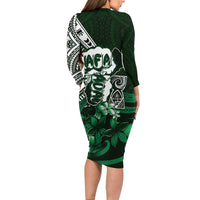 Hafa Adai Guam Discovery Day Long Sleeve Bodycon Dress Chamorro Latte Stone Hand Green Version