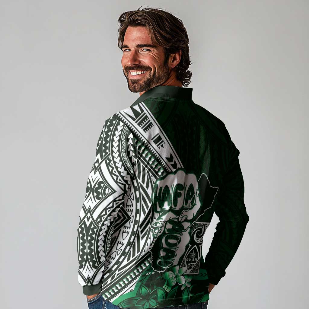 Hafa Adai Guam Discovery Day Long Sleeve Polo Shirt Chamorro Latte Stone Hand Green Version