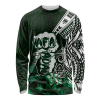 Hafa Adai Guam Discovery Day Long Sleeve Shirt Chamorro Latte Stone Hand Green Version