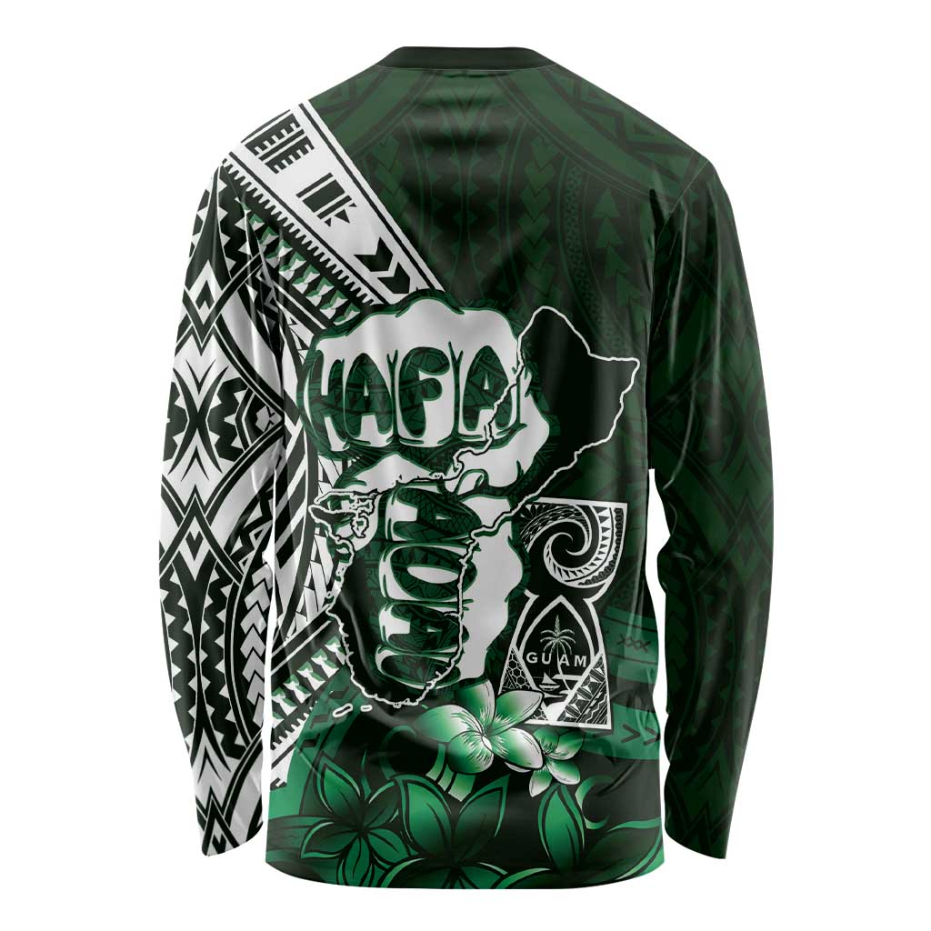 Hafa Adai Guam Discovery Day Long Sleeve Shirt Chamorro Latte Stone Hand Green Version