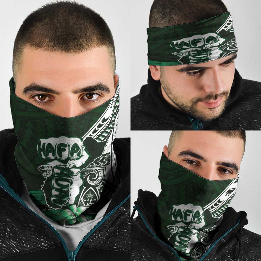 Hafa Adai Guam Discovery Day Neck Gaiter Chamorro Latte Stone Hand Green Version