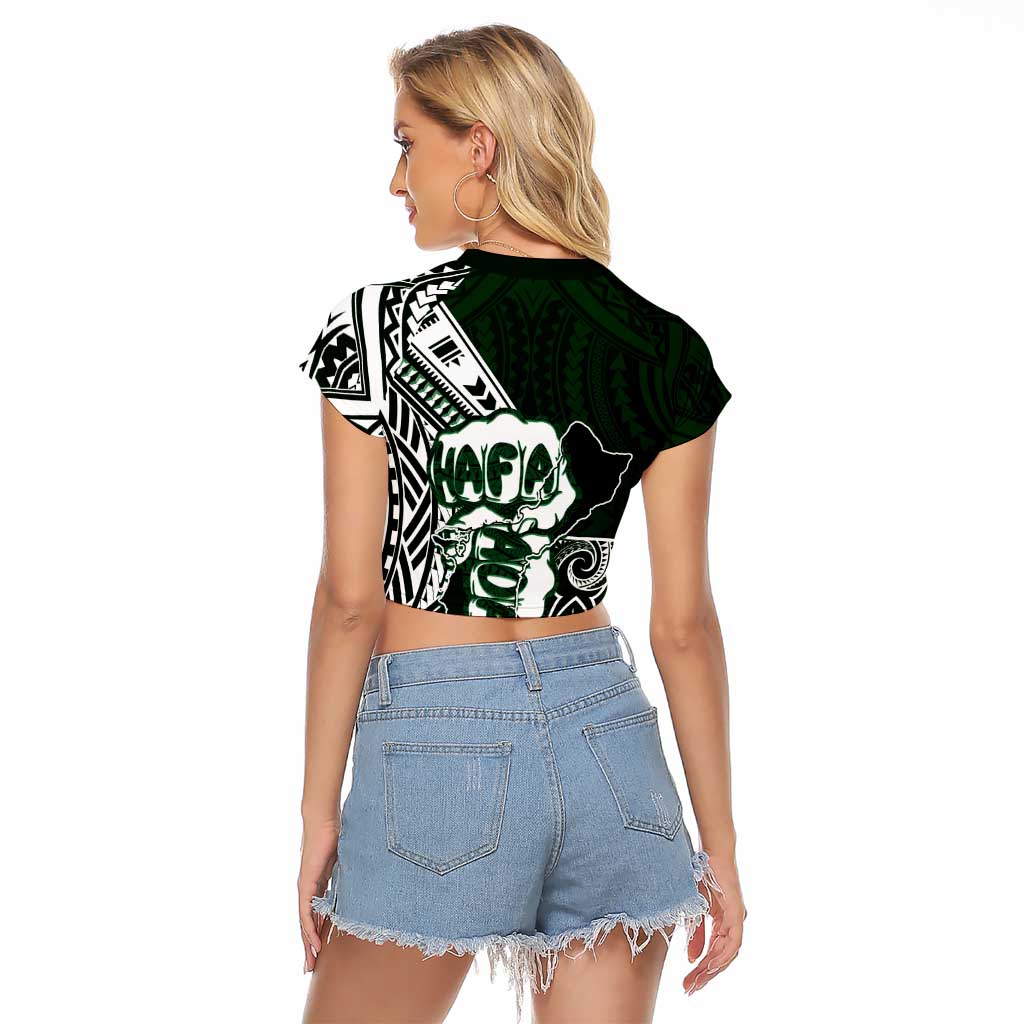 Hafa Adai Guam Discovery Day Raglan Cropped T Shirt Chamorro Latte Stone Hand Green Version