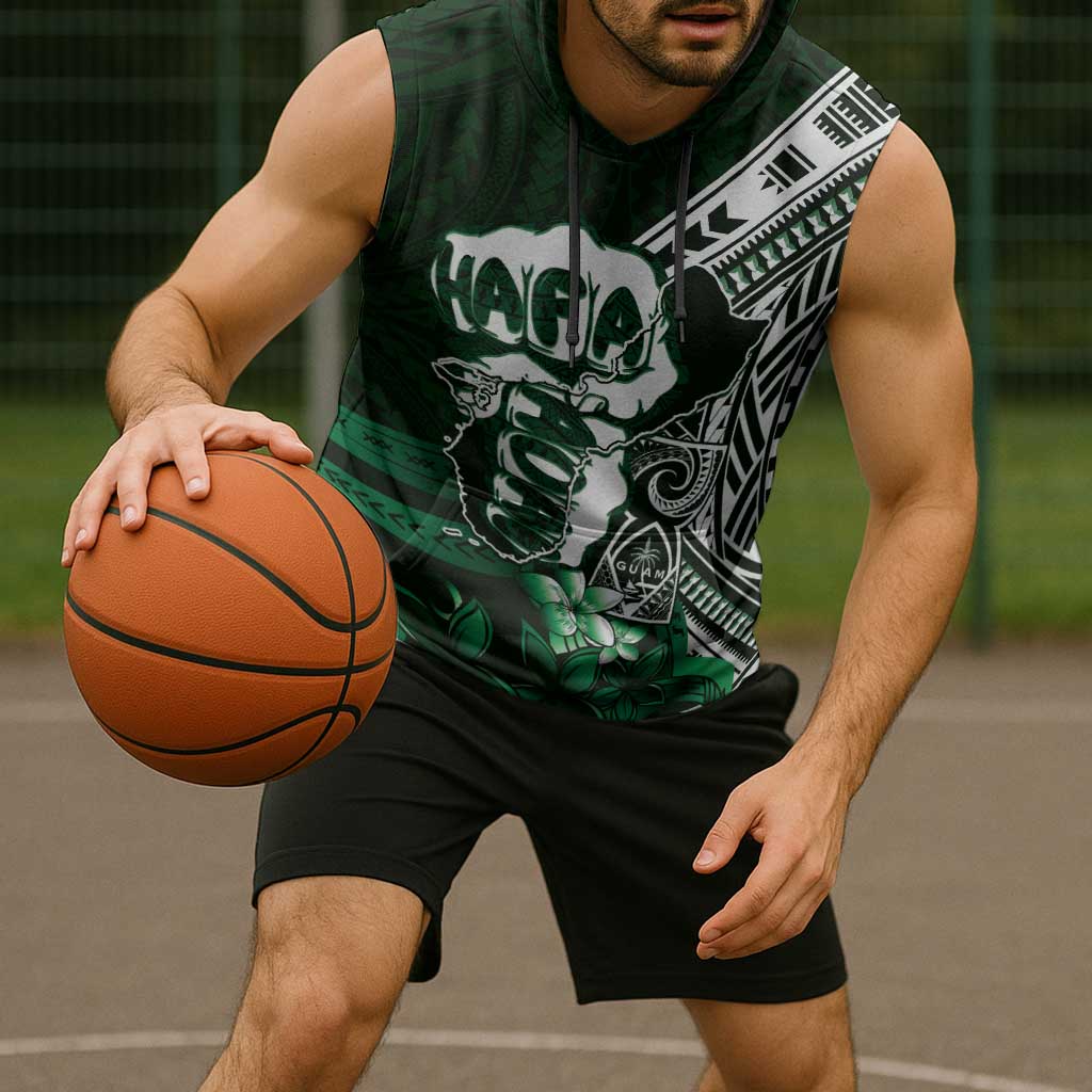 Hafa Adai Guam Discovery Day Sleeveless Hoodie Chamorro Latte Stone Hand Green Version