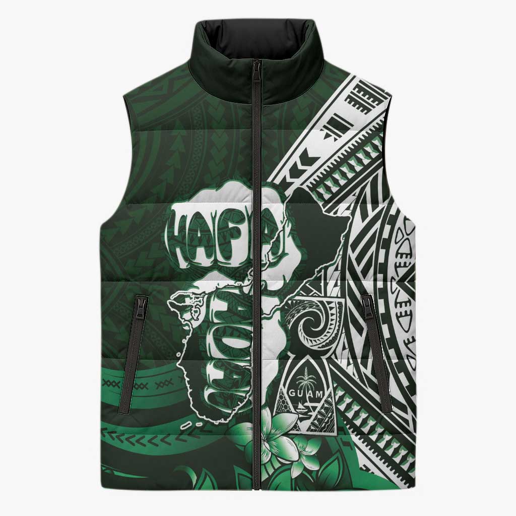Hafa Adai Guam Discovery Day Sleeveless Puffer Jacket Chamorro Latte Stone Hand Green Version