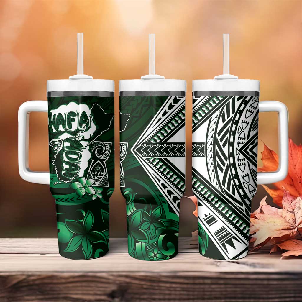 Hafa Adai Guam Discovery Day Tumbler With Handle Chamorro Latte Stone Hand Green Version