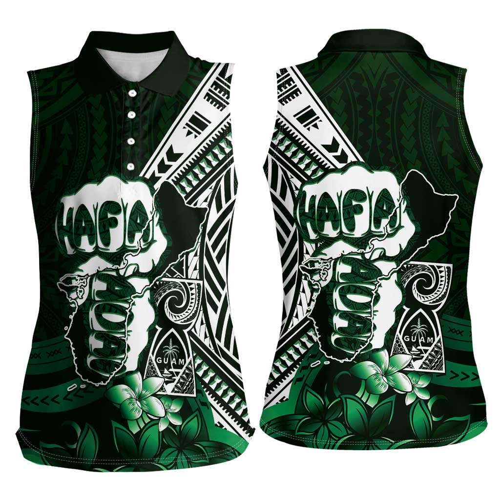 Hafa Adai Guam Discovery Day Women Sleeveless Polo Shirt Chamorro Latte Stone Hand Green Version