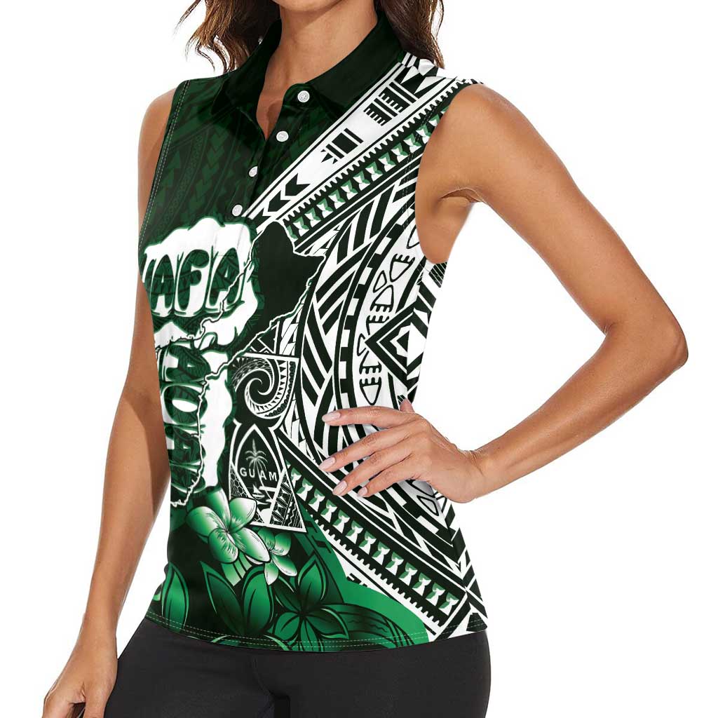 Hafa Adai Guam Discovery Day Women Sleeveless Polo Shirt Chamorro Latte Stone Hand Green Version