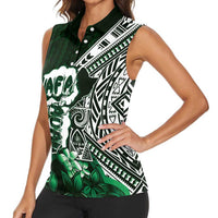 Hafa Adai Guam Discovery Day Women Sleeveless Polo Shirt Chamorro Latte Stone Hand Green Version
