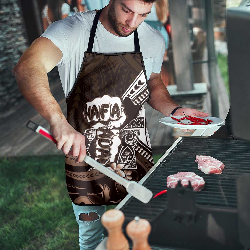 Hafa Adai Guam Discovery Day Apron Chamorro Latte Stone Hand Brown Version