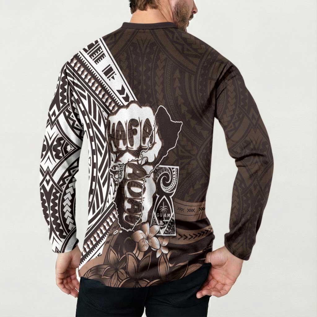 Hafa Adai Guam Discovery Day Button Sweatshirt Chamorro Latte Stone Hand Brown Version