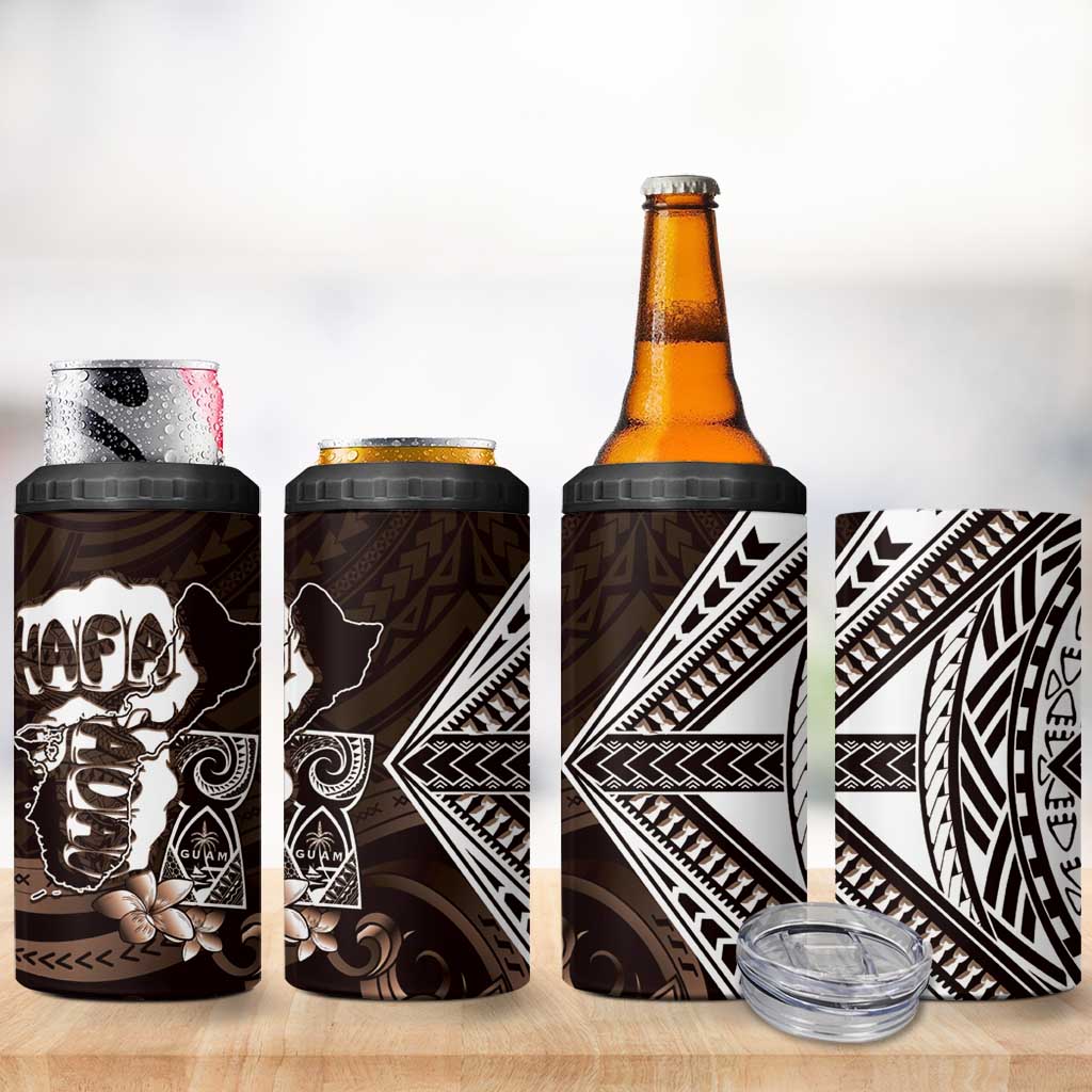 Hafa Adai Guam Discovery Day 4 in 1 Can Cooler Tumbler Chamorro Latte Stone Hand Brown Version