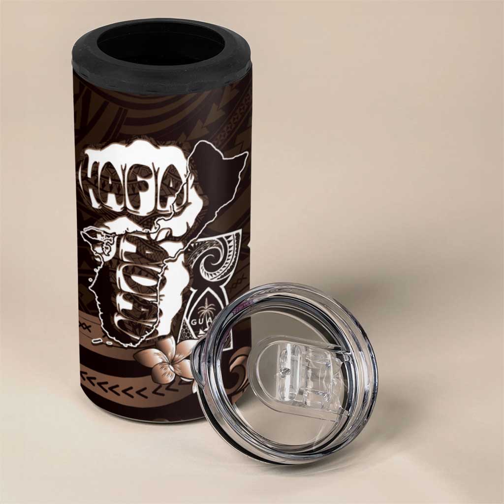 Hafa Adai Guam Discovery Day 4 in 1 Can Cooler Tumbler Chamorro Latte Stone Hand Brown Version