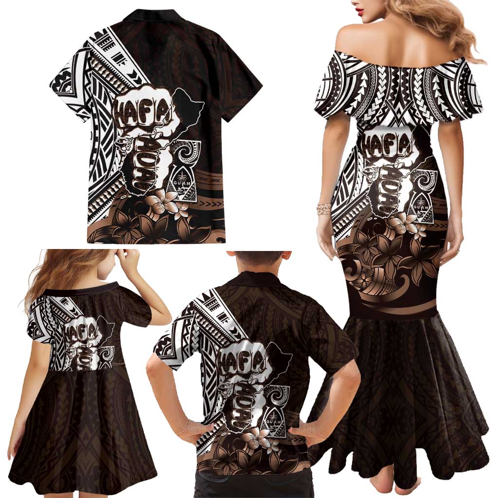Hafa Adai Guam Discovery Day Family Matching Mermaid Dress and Hawaiian Shirt Chamorro Latte Stone Hand Brown Version LT14 - Polynesian Pride
