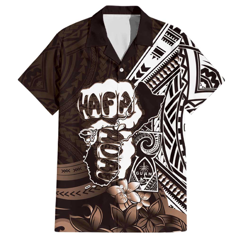 Hafa Adai Guam Discovery Day Family Matching Mermaid Dress and Hawaiian Shirt Chamorro Latte Stone Hand Brown Version LT14 Dad's Shirt - Short Sleeve Brown - Polynesian Pride