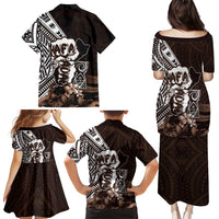 Hafa Adai Guam Discovery Day Family Matching Puletasi and Hawaiian Shirt Chamorro Latte Stone Hand Brown Version