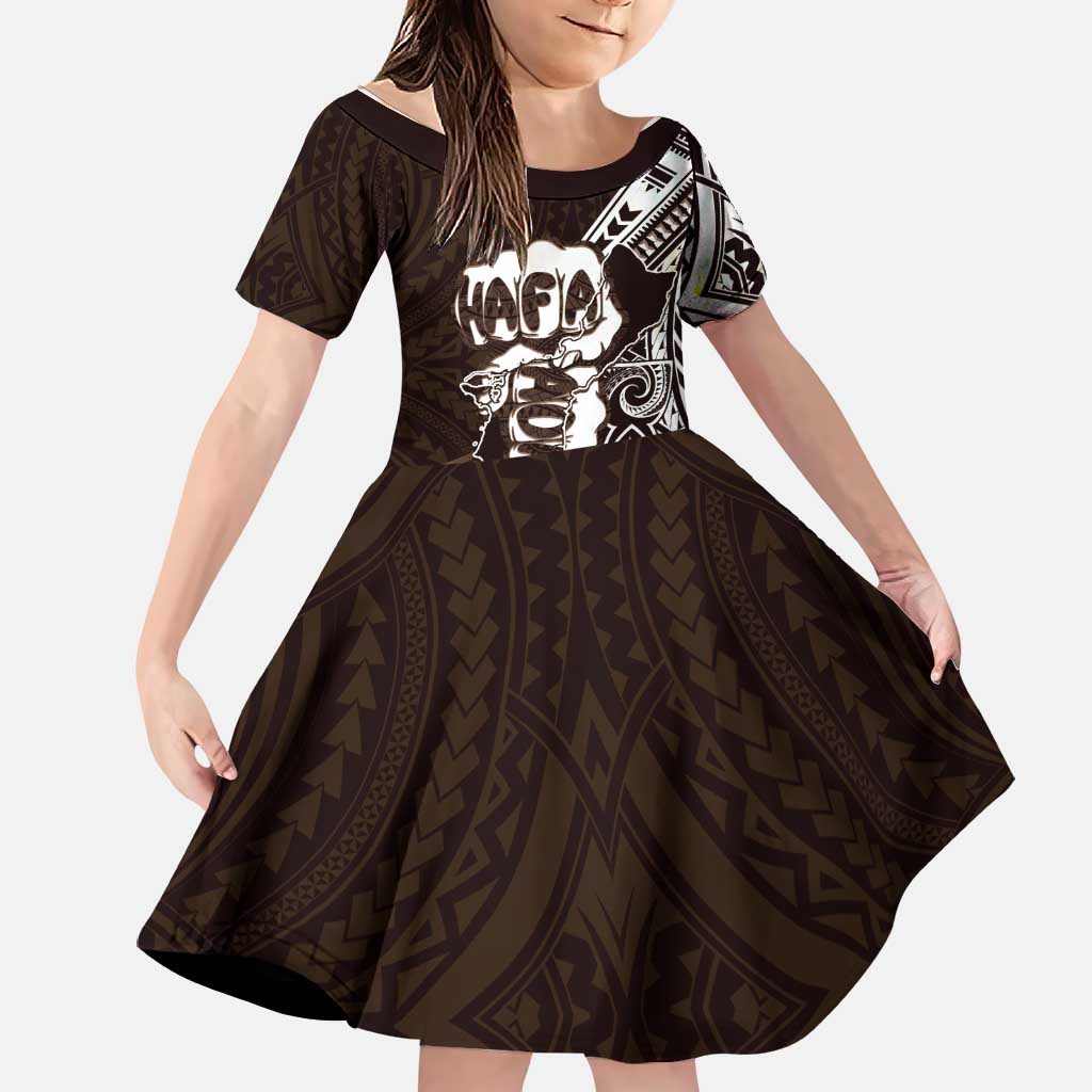 Hafa Adai Guam Discovery Day Family Matching Short Sleeve Bodycon Dress and Hawaiian Shirt Chamorro Latte Stone Hand Brown Version LT14 Daughter's Dress Brown - Polynesian Pride