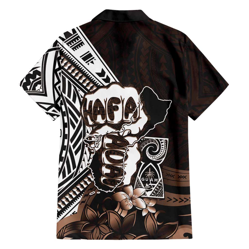 Hafa Adai Guam Discovery Day Family Matching Short Sleeve Bodycon Dress and Hawaiian Shirt Chamorro Latte Stone Hand Brown Version LT14 - Polynesian Pride