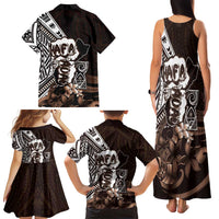 Hafa Adai Guam Discovery Day Family Matching Tank Maxi Dress and Hawaiian Shirt Chamorro Latte Stone Hand Brown Version