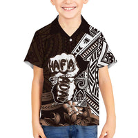 Hafa Adai Guam Discovery Day Family Matching Tank Maxi Dress and Hawaiian Shirt Chamorro Latte Stone Hand Brown Version