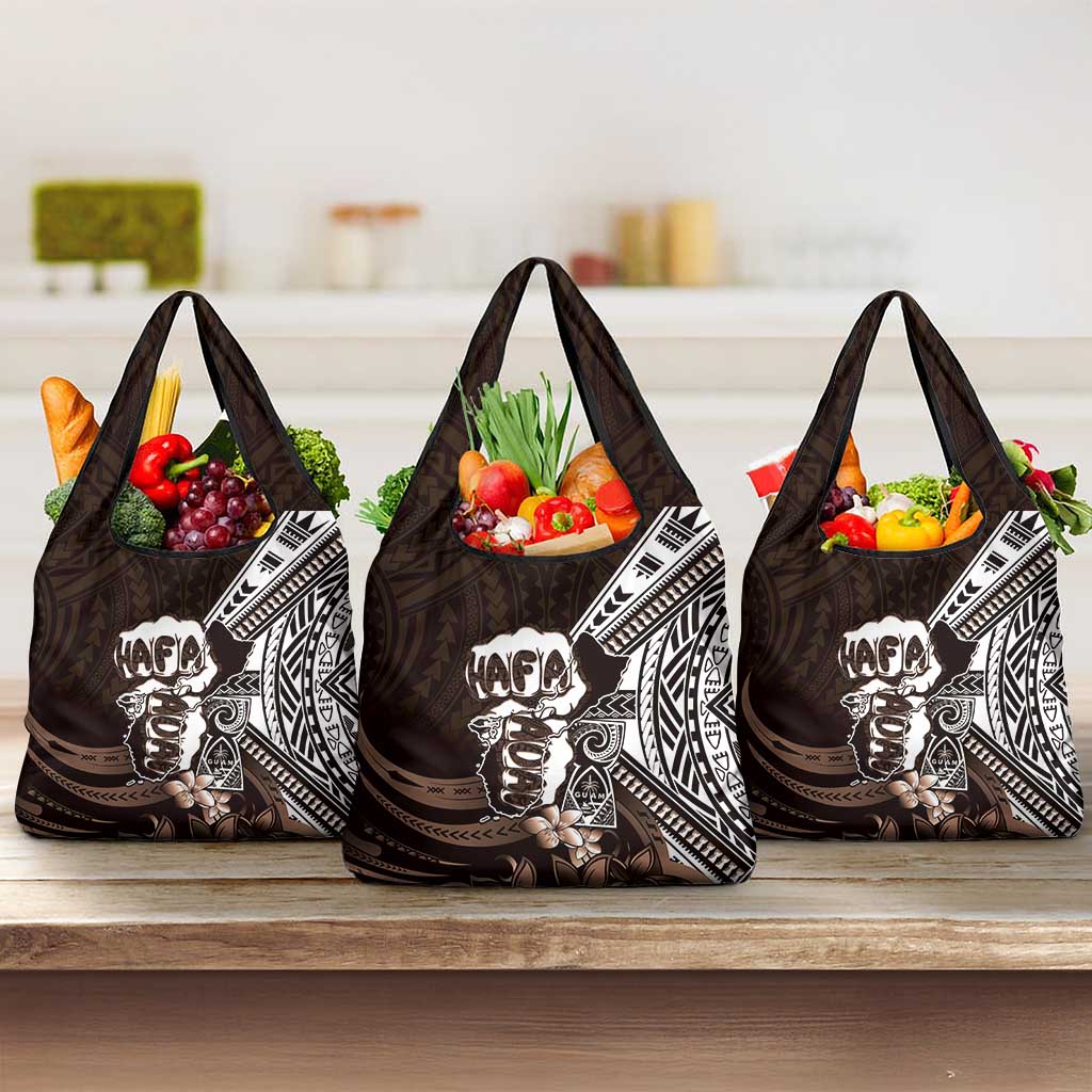 Hafa Adai Guam Discovery Day Grocery Bag Chamorro Latte Stone Hand Brown Version