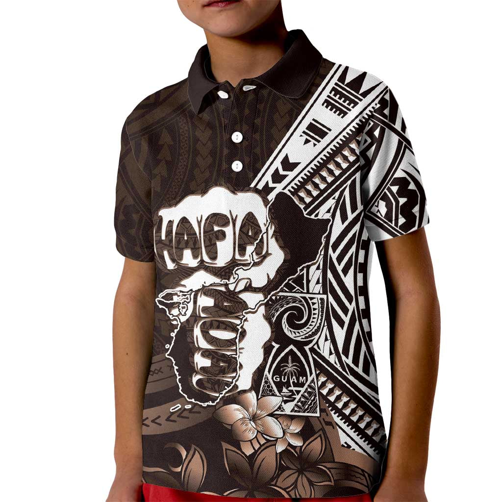 Hafa Adai Guam Discovery Day Kid Polo Shirt Chamorro Latte Stone Hand Brown Version