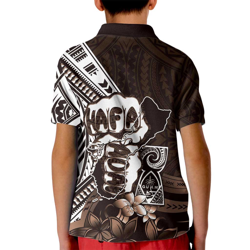 Hafa Adai Guam Discovery Day Kid Polo Shirt Chamorro Latte Stone Hand Brown Version