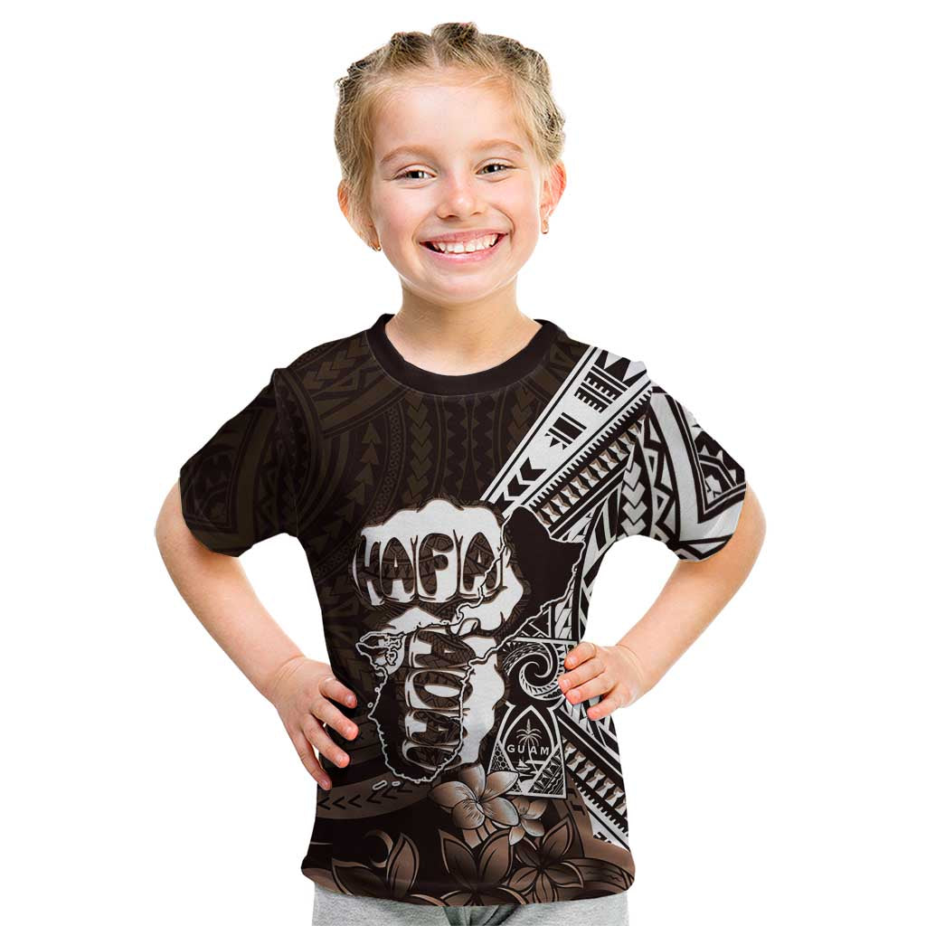 Hafa Adai Guam Discovery Day Kid T Shirt Chamorro Latte Stone Hand Brown Version