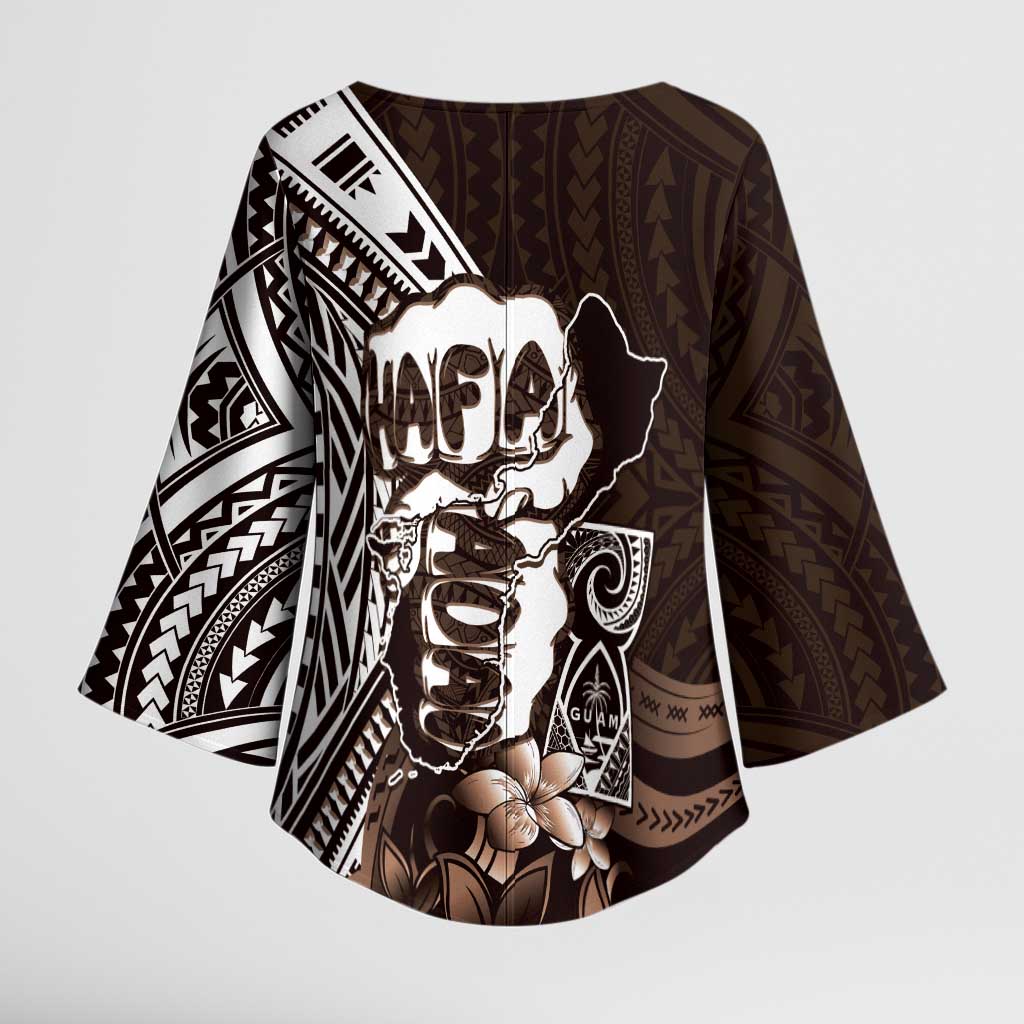 Hafa Adai Guam Discovery Day Kimono Sleeve Blouse Chamorro Latte Stone Hand Brown Version