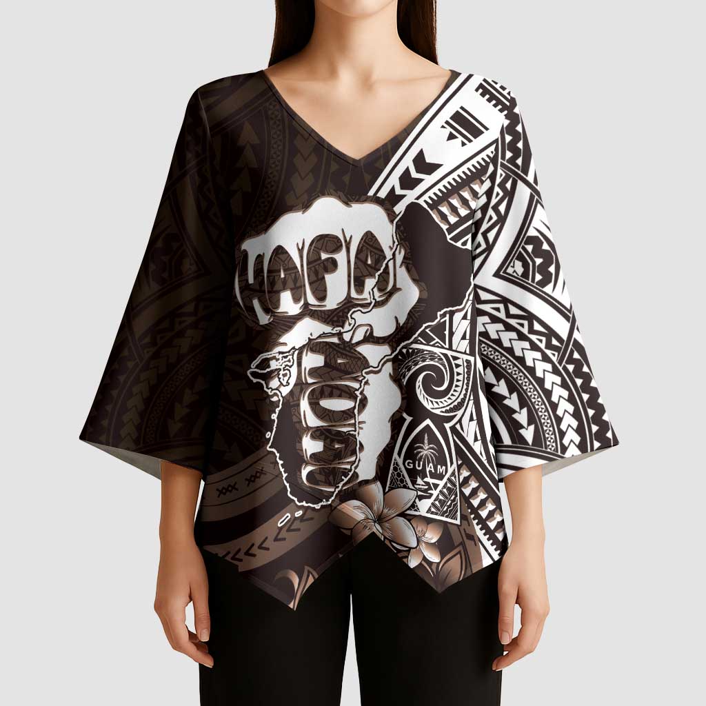 Hafa Adai Guam Discovery Day Kimono Sleeve Blouse Chamorro Latte Stone Hand Brown Version
